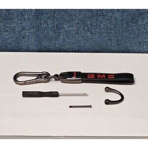 Genuine Leather GMC Car Keychain Set | Black Metal Key Ring Screwdriver Included